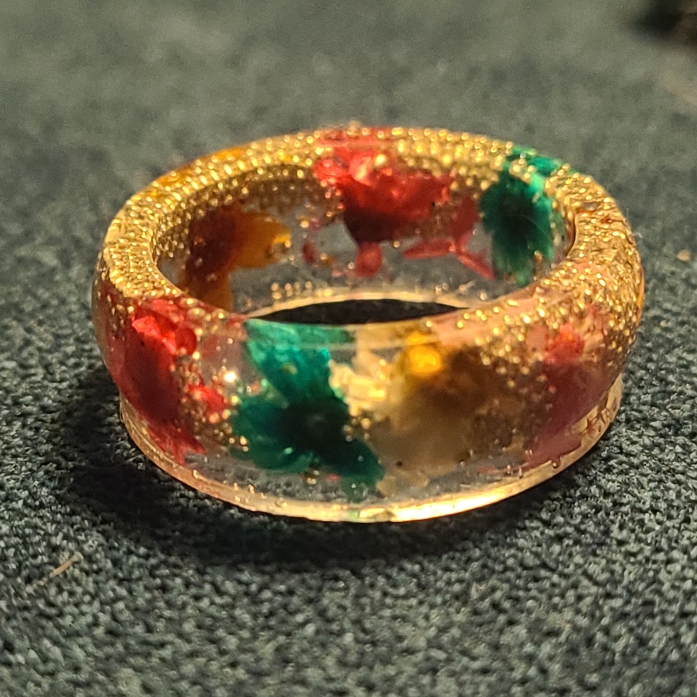 Gold and Multicolor Floral Resin Ring